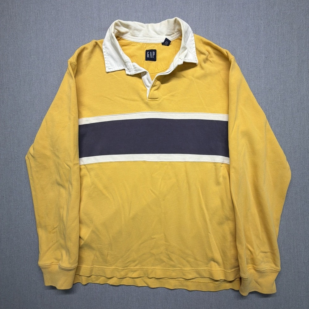 Vintage Gap Polo Shirt Mens Large Striped Rugby Colorblock Heavyweight Y2K 00s